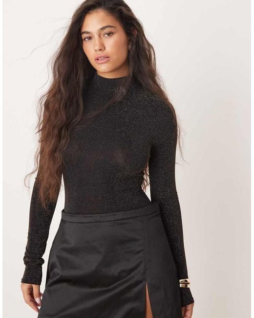 Miss Selfridge Black High Neck Glitter Bodysuit