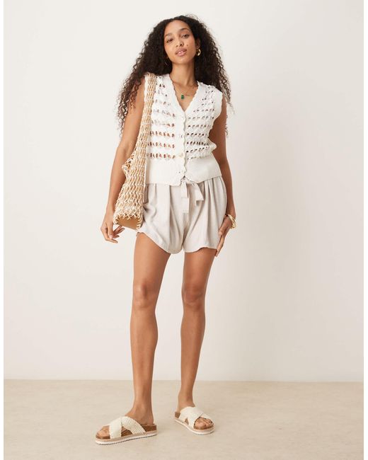 ASOS White Crochet Knitted Waistcoat With Scallop Trim And Gold Buttons