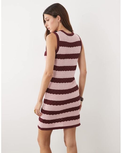 ASOS Red Crochet Knit Stripe Mini Dress