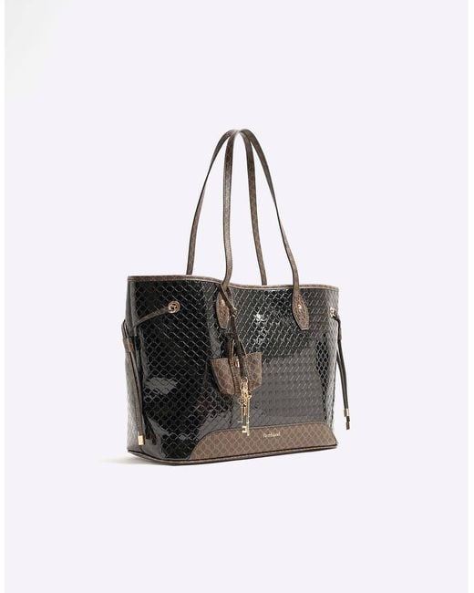 River Island Black Embossed Ri Monogram Shopper Bag