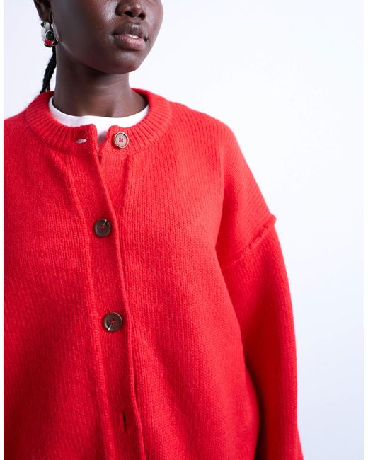 Gilet décontracté en maille à coutures apparentes TOPSHOP en coloris Red