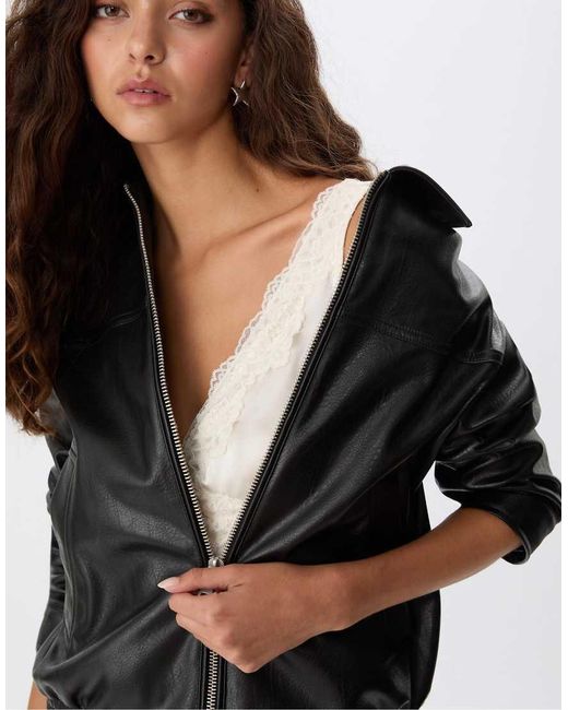Stradivarius Black Oversize Faux Leather Jacket