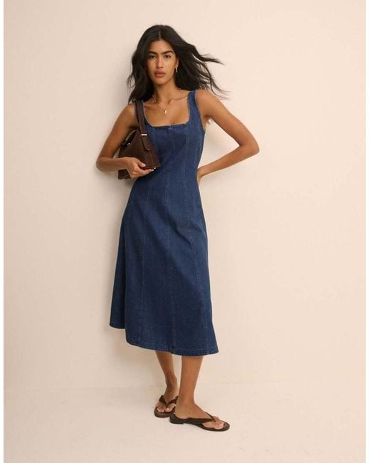 Nobody's Child Blue Dark Wash Denim Rowe Midi Dress