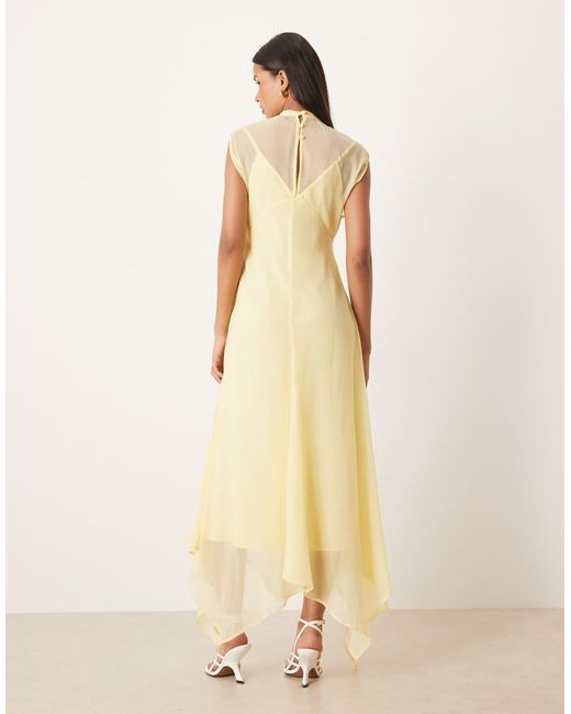 ASOS Natural High Neck Hanky Hem Chiffon Maxi Dress