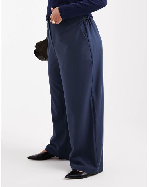 ASOS Blue Asos Design Curve Tailored Relaxed Straight Leg Trousers