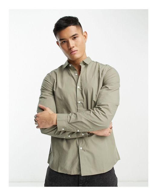 New Look Long Sleeve Poplin Shirt in White for Men | Lyst Canada