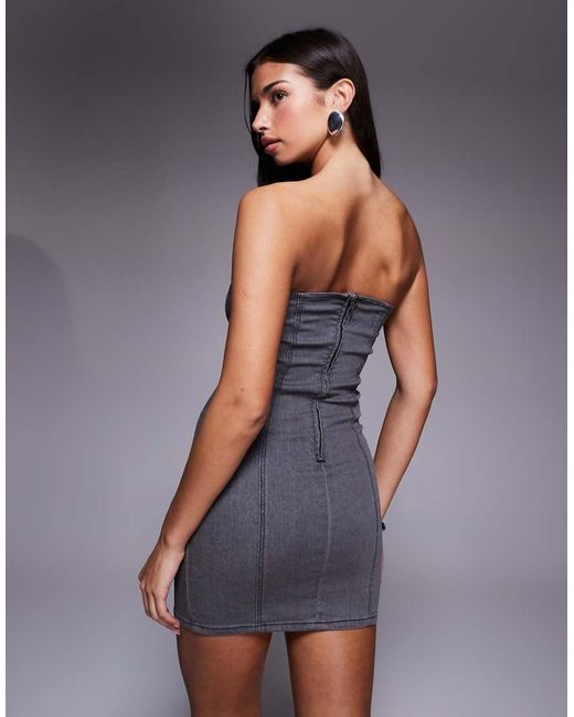 Liquor N Poker Purple Denim Mini Dress With Diamante Eyelet Detail