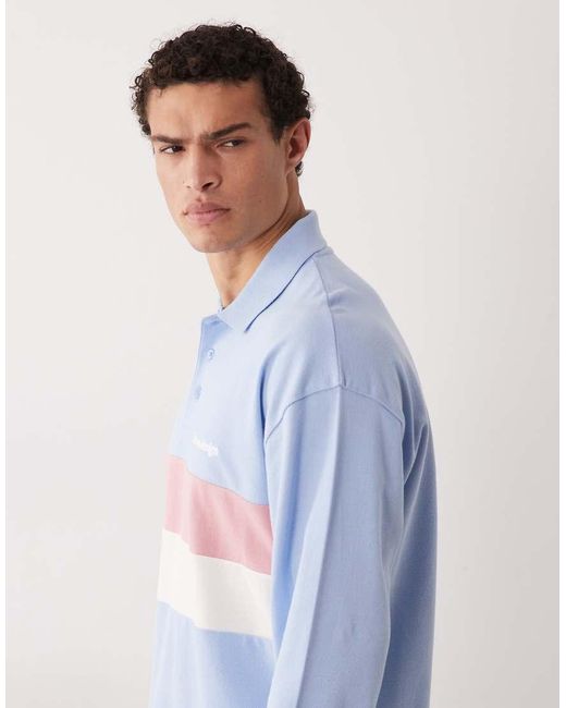 ASOS Blue Heavyweight Oversized Stripe Long Sleeve Polo for men
