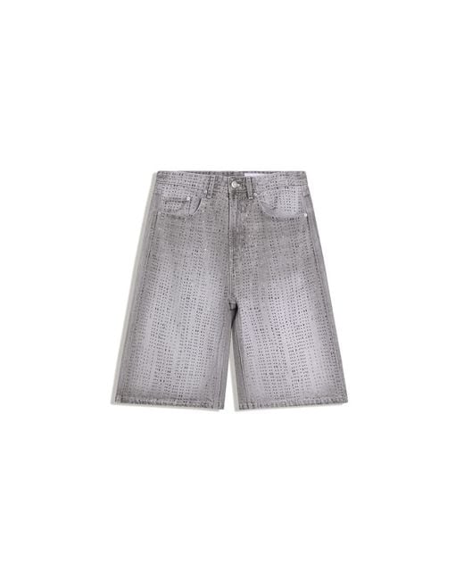 Bershka Gray baggy Bermuda Shorts With Studs for men