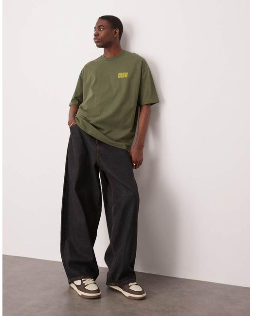 Camiseta Extragrande Con Estampado En El Pecho De -Verde ASOS de hombre de color Green