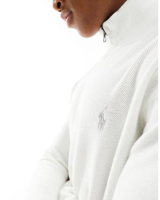 Polo Ralph Lauren White Icon Logo Half Zip Cotton Knit Jumper for men