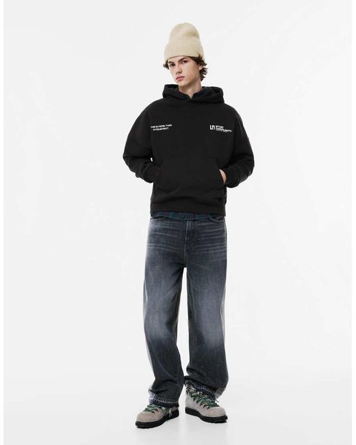 Pull&Bear Black Stwd Hoodie for men