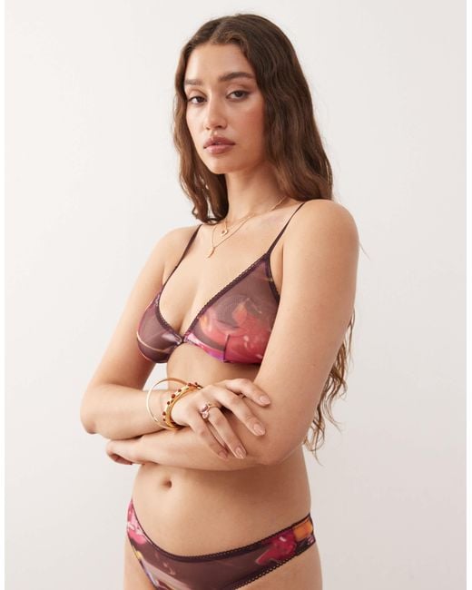 Monki Brown Mix And Match Soft Mesh Triangle Bra