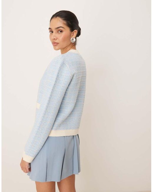 Y.A.S Blue Boucle Check Knitted Cardigan