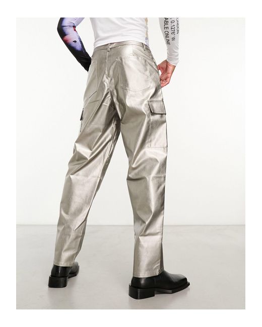 ASOS baggy Metallic Leather Look Pants in White for Men Lyst