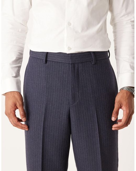 ASOS Blue Tapered Suit Trousers With Wool Pinstripe for men