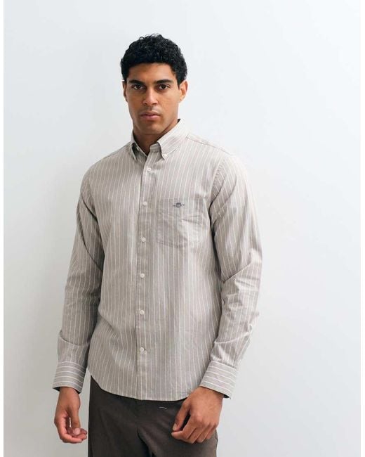 Gant Gray Regular Fit Striped Poplin Shirt for men