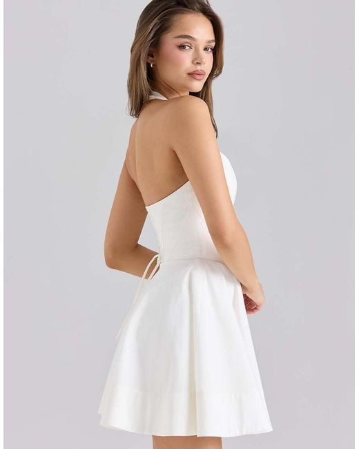 House Of Cb White Sasha Stretch Cotton Halter Neck Mini Dress
