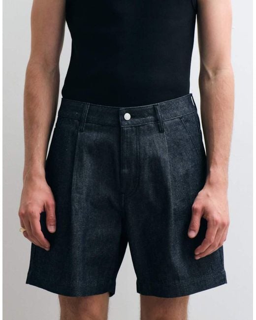 ASOS COLLECTIVE Blue Pleated Denim Shorts for men