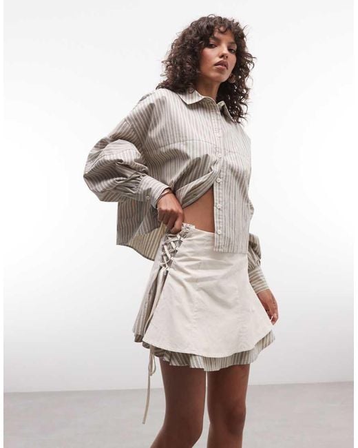 Daisy Street Natural Tie Side Double Layer Mini Skirt