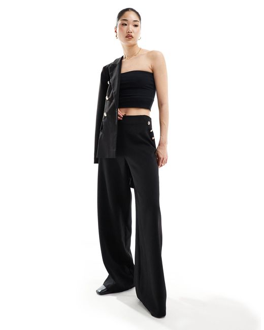 ASOS Black Tailored Wide Leg Trouser With Gold Button Detail