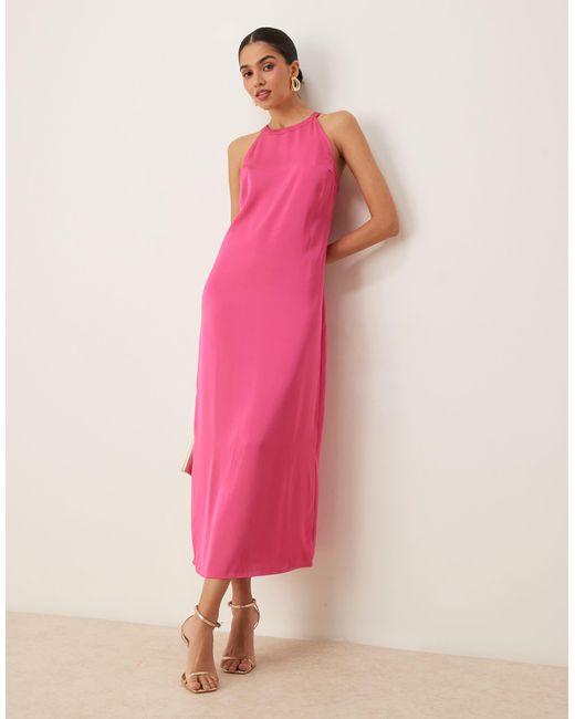 Vila Pink – hochgeschlossenes satin-maxikleid