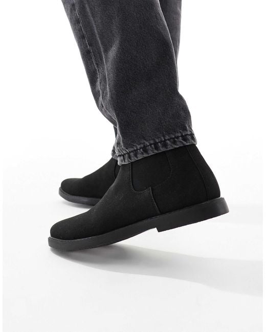 SEQWL Black Round Toe Chelsea Boots for men