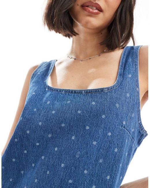 ASOS Denim Mini-Jurk Met Stippenprint in het Blue