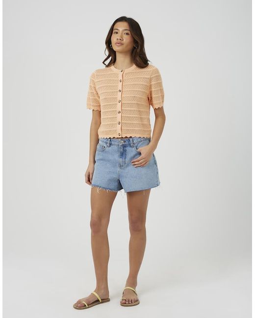 Brave Soul Blue Short Sleeve Stitch Detail Crew Neck Cardigan