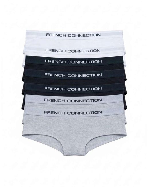 French Connection White 7 Pack Cotton Ladies Hipster Full Briefs