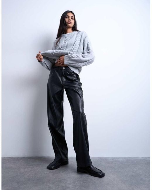 TOPSHOP Blue Faux Leather Cinch Trouser