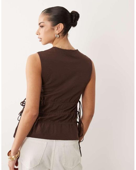 ASOS Brown Mix & Match Linen Look Sleeveless Top With Drawstring Waist
