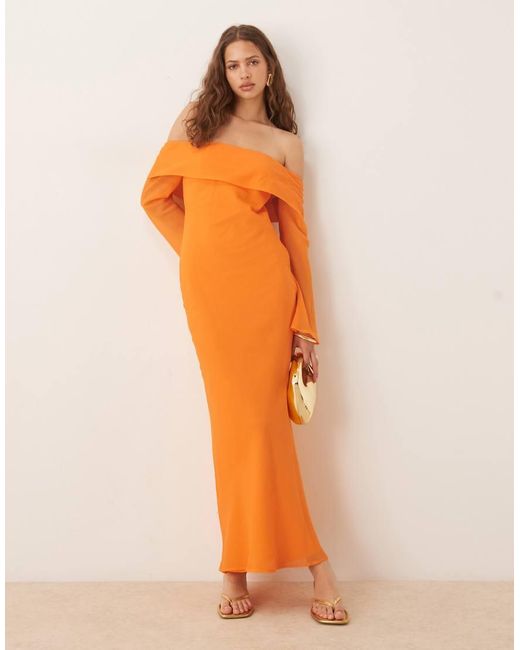 ASOS Orange Fold Over Bardot Midi Dress