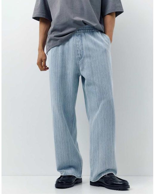 Pull&Bear Blue Denim Joggers for men