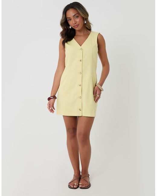 Threadbare Natural Denim V-Neck Mini Pinafore Dress