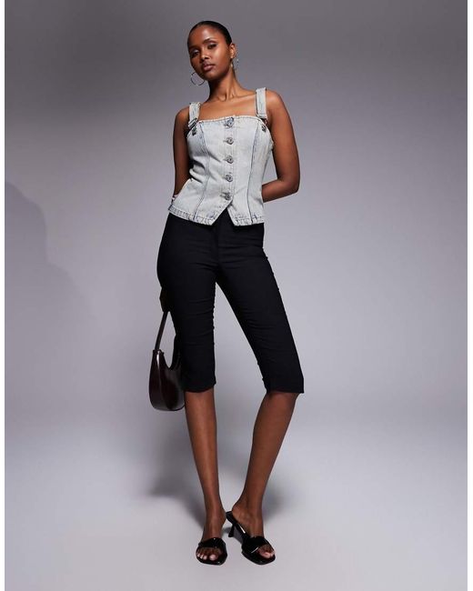 Abrand Jeans Gray Denim Halter Neck Buttoned Waistcoat Co-ord