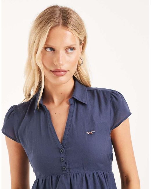 Hollister Blue Short Sleeve Babydoll Shirt
