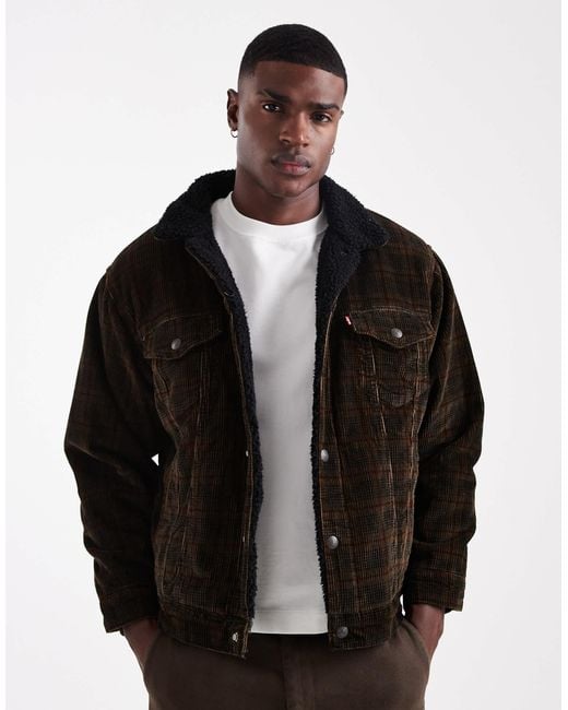 Levi's – locker geschnittene truckerjacke aus cord in Black für Herren
