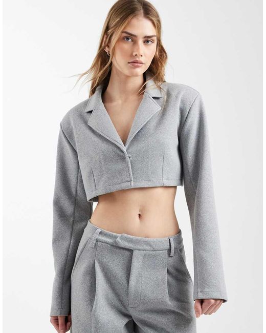 ASOS Gray Co-Ord Brushed Cropped Blazer