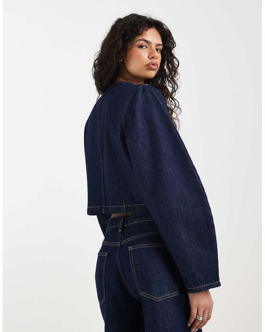 ASOS Blue Denim Double Breasted Cocoon Sleeve Jacket