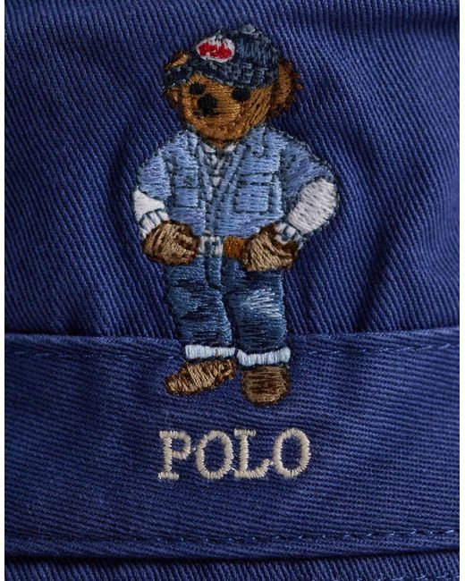 Polo Ralph Lauren Blue Bear Embroidered Denim Bucket Hat for men