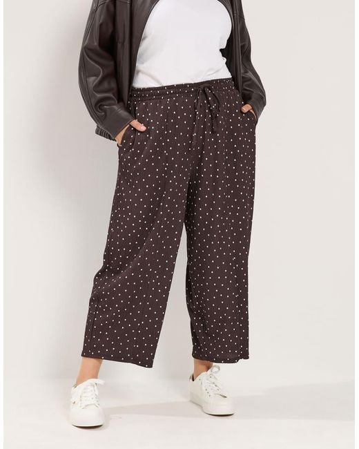 Yours Clothing Brown Polka Dot Barrel Trousers