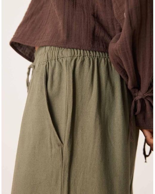 JDY Tall Broek Van Linnenmix Met Wijde Pijpen in het Green