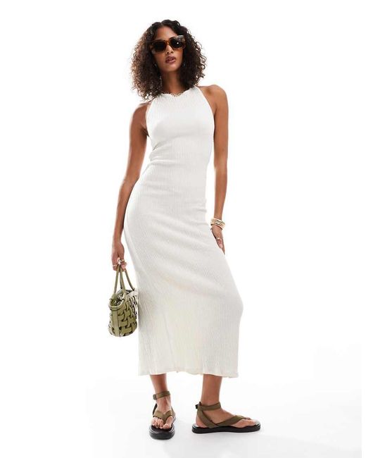 Stradivarius Midi Jurk Met Halternek in het White