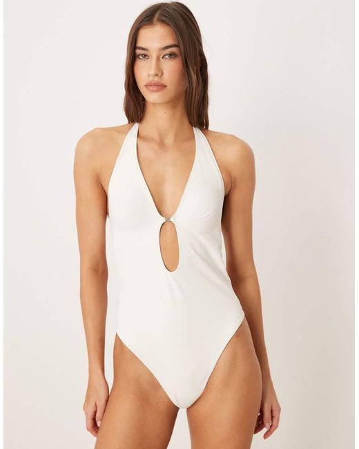 Calvin Klein Natural Luxe Plunge One Piece Swimsuit With Hardware