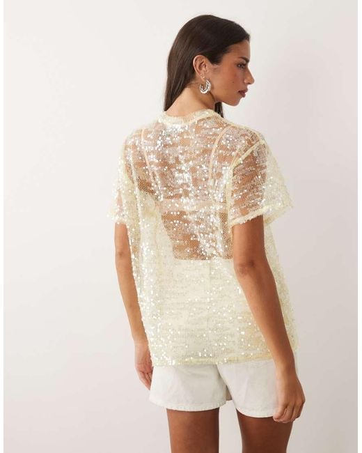 ASOS Yellow Sheer Sequin Oversized T-shirt