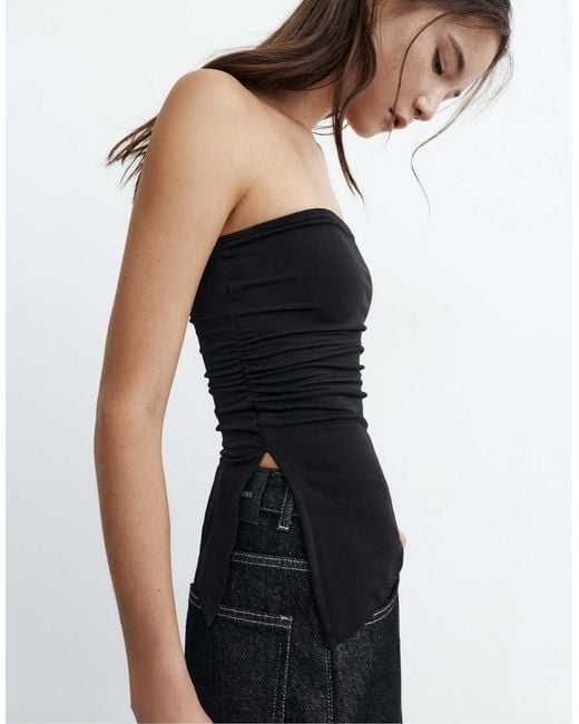 Pull&Bear Blue Asymmetric Bandeau Top