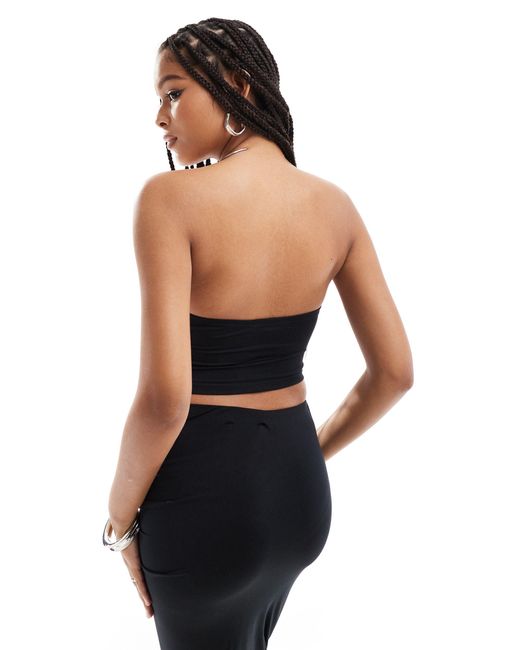 New Look Black Ruched Crop Bandeau Top Co-ord