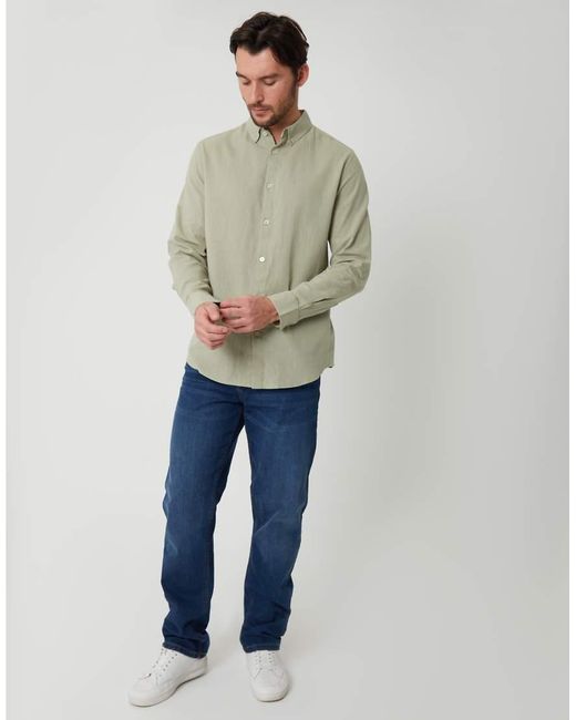 Threadbare Green Long Sleeve Linen Mix Shirt for men