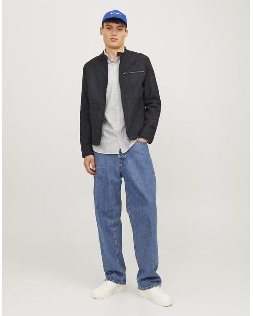 Jack & Jones Blue Synthetic Leather Jacket for men